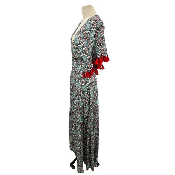 Anthropologie Sachin & Babi Maxi Dress Tassel Abstract Print Blue Red Size 8 - Picture 6 of 16